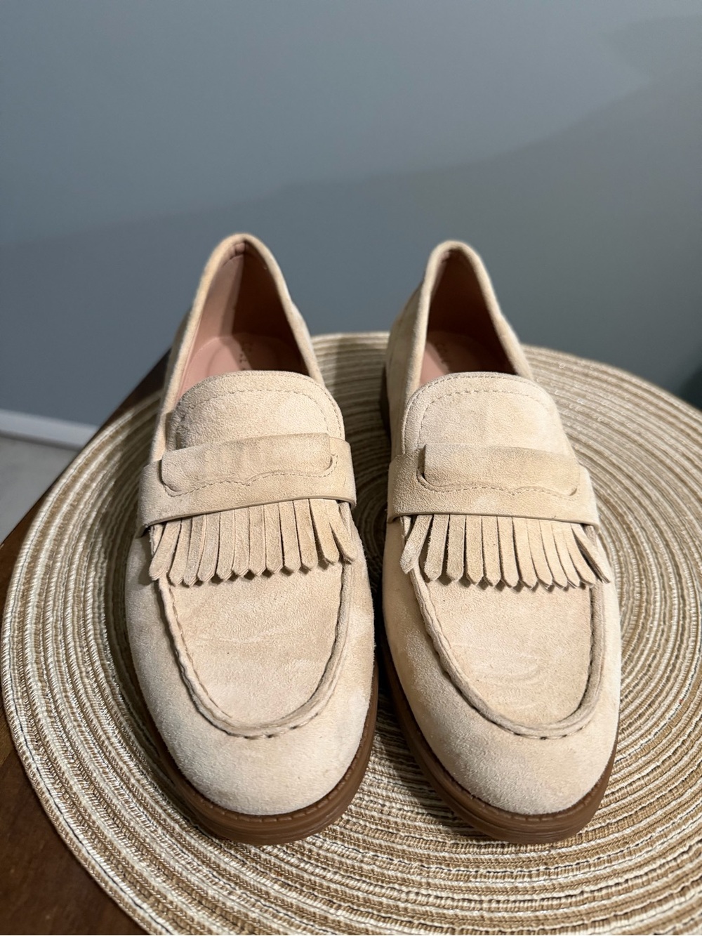 Cole Haan Beige Suede Fringe Penny Loafers - Women's Slip-On Flats